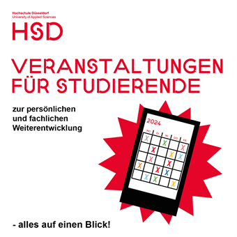 Image of a cell phone with a calendar displayed on it. Next to it is the text: "Events for students for personal and professional development."
